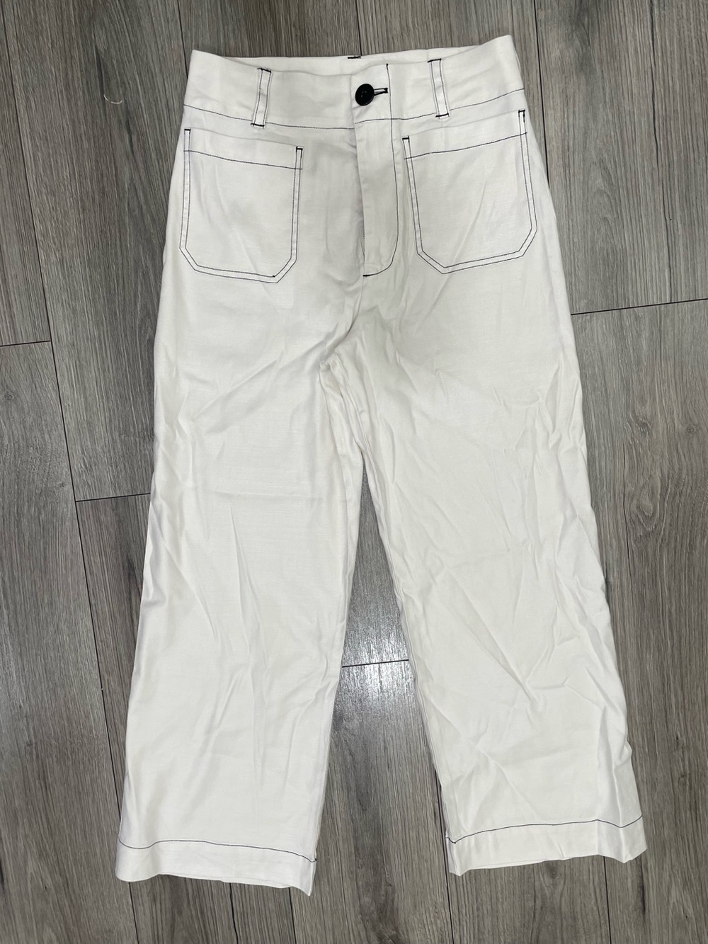 Maeve The Colette Linen Blend Casual Cropped Wide Leg Pant in Cream Size 27